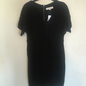 LOFT Black Zipper-back Merino Wool Short Sleeve Sweater Dress